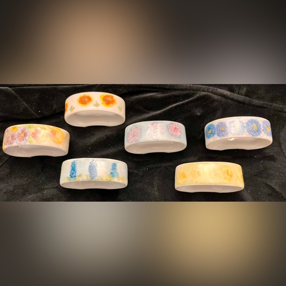 Polish Napkin Rings Holders Dining Hand Painted Porcelain Ceramic Gift Floral - Picture 5 of 16